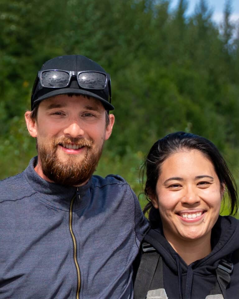 Jonas Crabtree and partner outdoors in the forest near Wrangell, Alaska